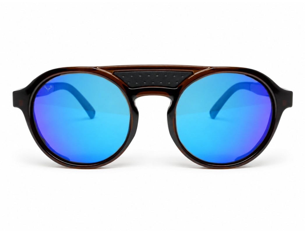 Front view of LIVIGNO B89 sunglasses: brown lenses, round frame and black bridge