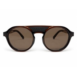 Vue de face des lunettes LIVIGNO B89 : verres marron, monture ronde et pont noir