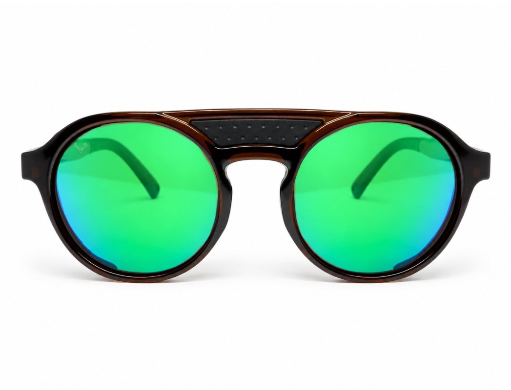 Front view of LIVIGNO B89 sunglasses: brown lenses, round frame and black bridge