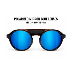 Front view of LIVIGNO B89 sunglasses: BLUE lenses, round frame and black bridge
